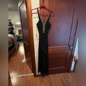 David's Bridal Black and Gold Backless Dress